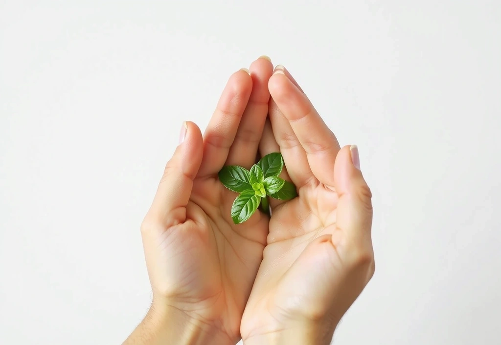 Mani che tengono un germoglio verde, simbolo di crescita e nutrizione sana