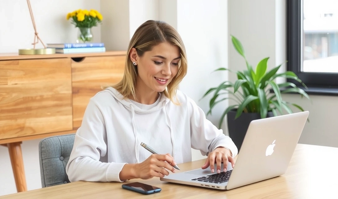 Donna che scrive una recensione positiva